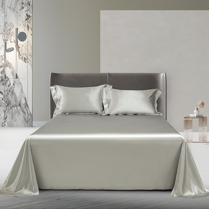 Luxury Mulberry Silk Duvet Cover Set in Pearl Silver (25 Momme)