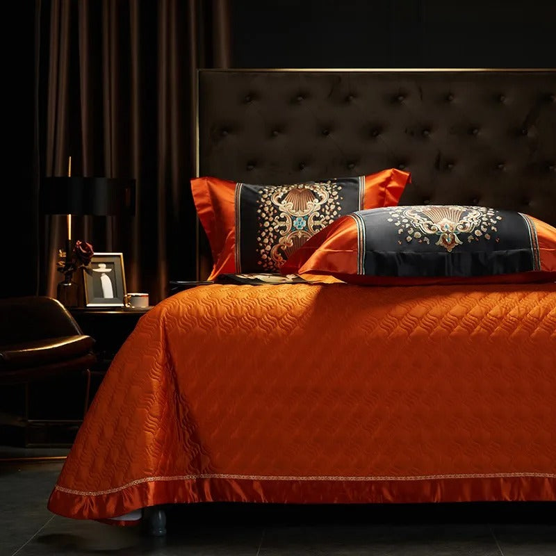 Luxury Black &amp; Amber Jacquard Duvet Cover Set (1000TC Egyptian Cotton)