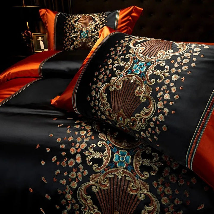 Luxury Black &amp; Amber Jacquard Duvet Cover Set (1000TC Egyptian Cotton)