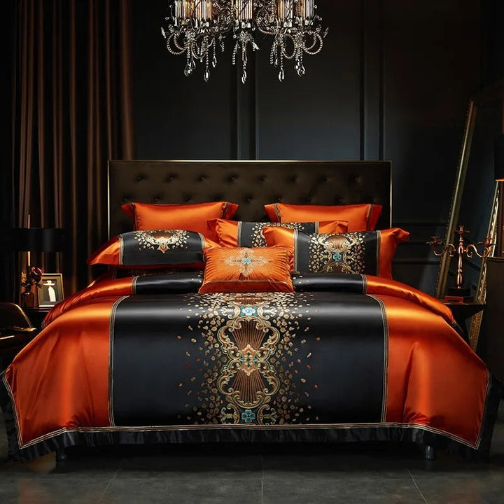 Luxury Black &amp; Amber Jacquard Duvet Cover Set (1000TC Egyptian Cotton)