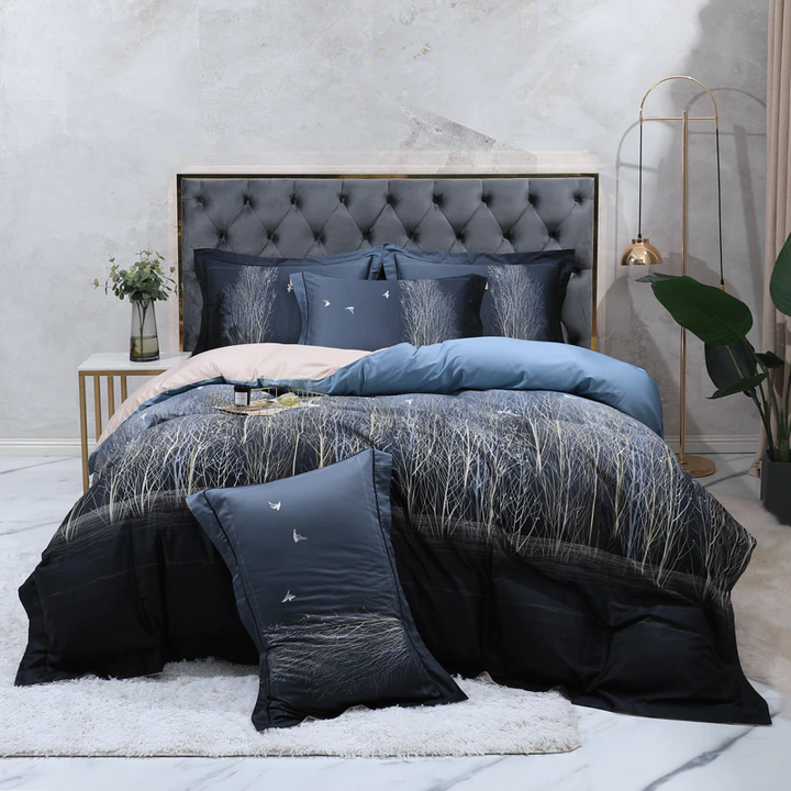 Luxury Egyptian Cotton Duvet Cover Set in Midnight Blue (500TC)