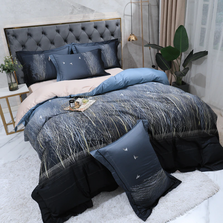 Luxury Egyptian Cotton Duvet Cover Set in Midnight Blue (500TC)