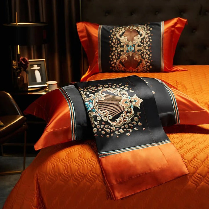 Luxury Black &amp; Amber Jacquard Duvet Cover Set (1000TC Egyptian Cotton)