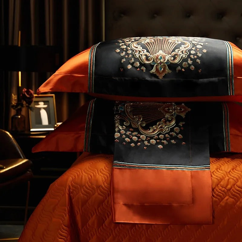 Luxury Black &amp; Amber Jacquard Duvet Cover Set (1000TC Egyptian Cotton)