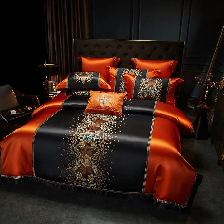 Luxury Black &amp; Amber Jacquard Duvet Cover Set (1000TC Egyptian Cotton)