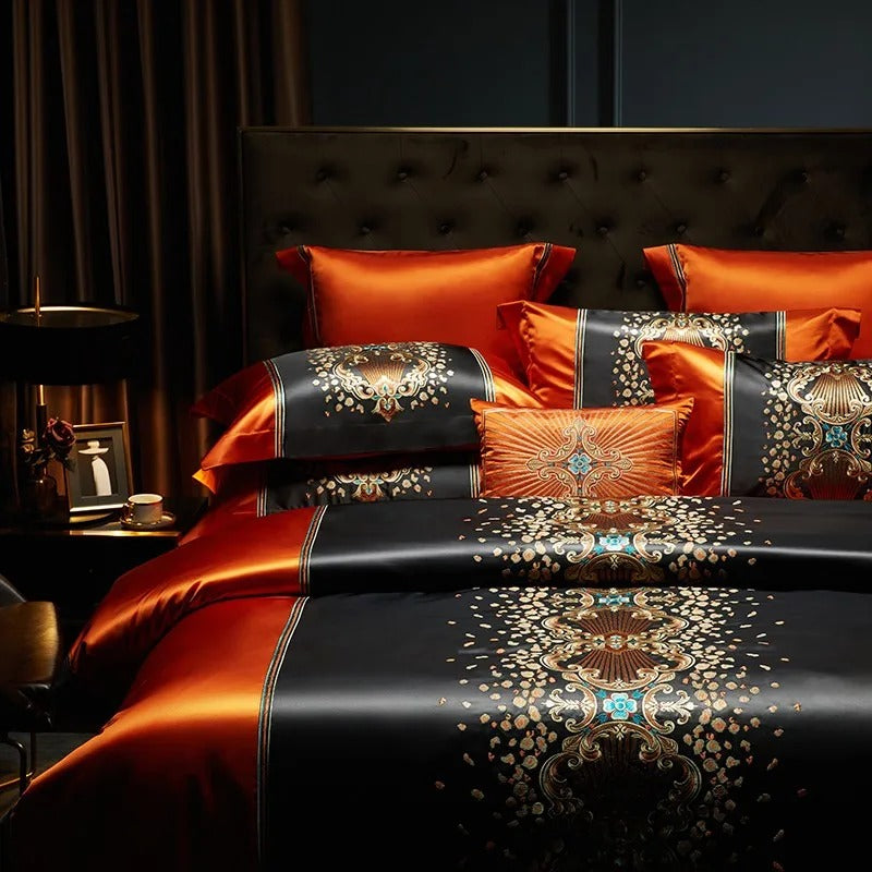 Luxury Black &amp; Amber Jacquard Duvet Cover Set (1000TC Egyptian Cotton)