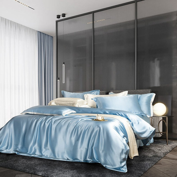 Luxury Mulberry Silk Duvet Cover Set in Champagne Ivory (25 Momme)