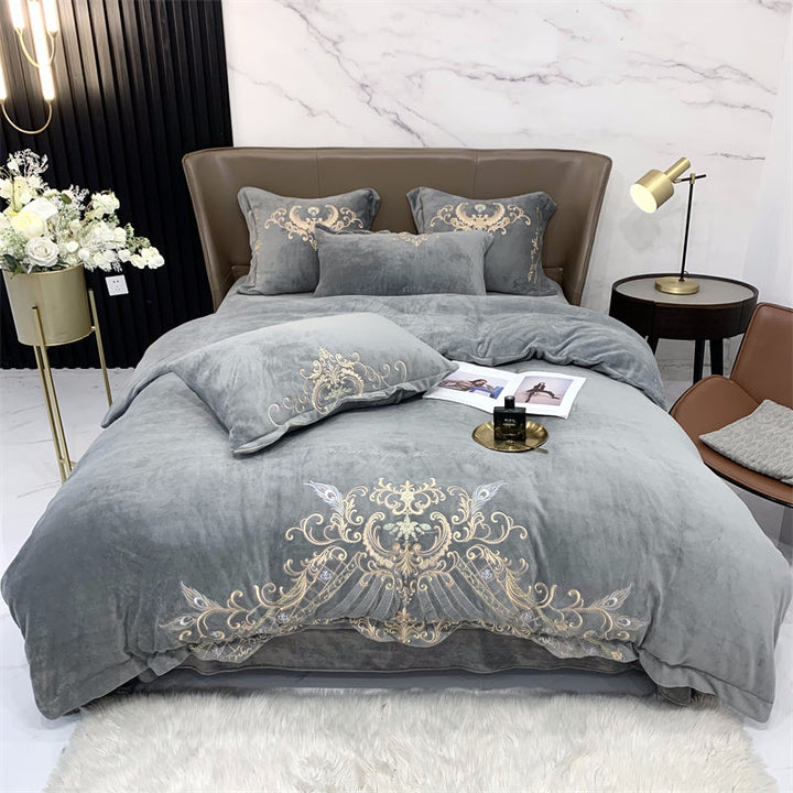 Luxury Velvet Fleece Duvet Cover Set in Soft Grey