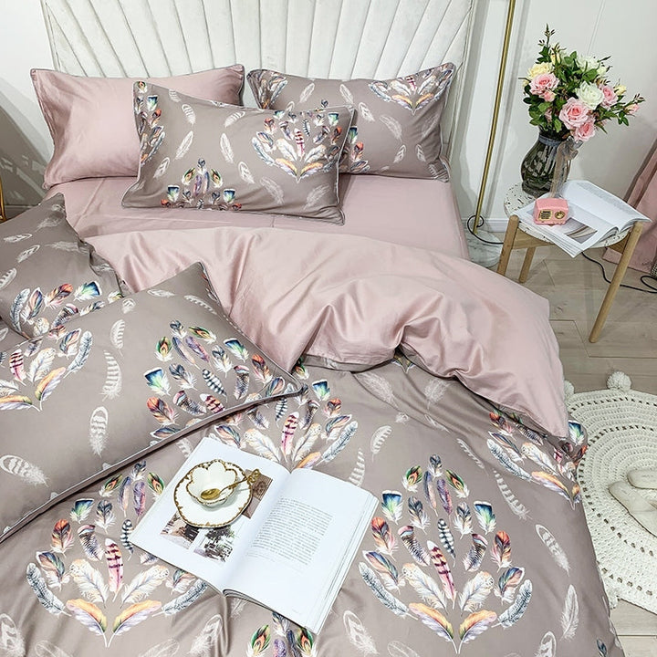 Luxury Egyptian Cotton Duvet Cover Set with Botanical Print (600TC)