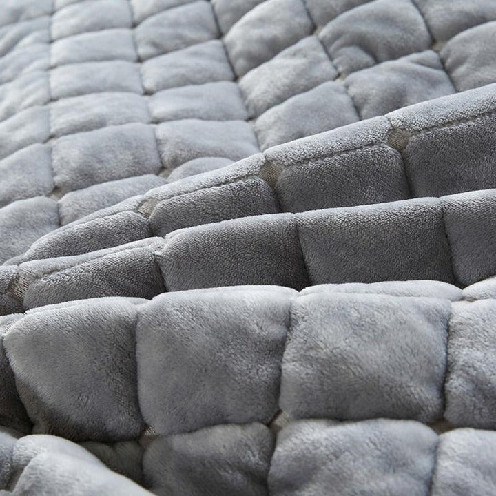 Luxury Quilted Plush Bedspread Set in Soft Grey