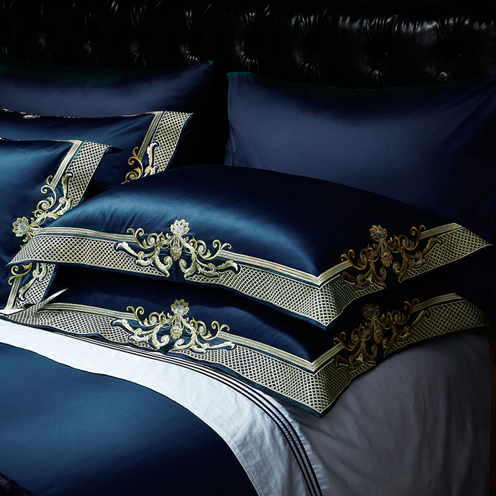 Royal Blue Embroidered Duvet Cover Set (1000TC Egyptian Cotton)