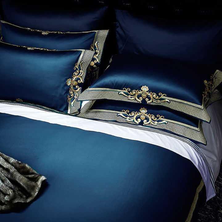 Royal Blue Embroidered Duvet Cover Set (1000TC Egyptian Cotton)
