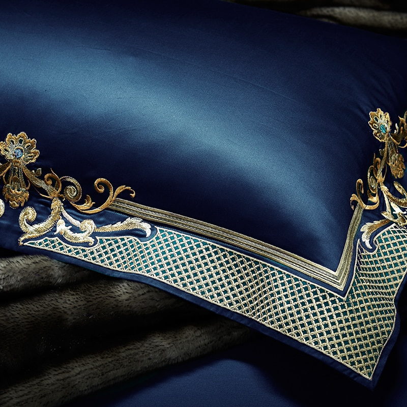 Royal Blue Embroidered Duvet Cover Set (1000TC Egyptian Cotton)
