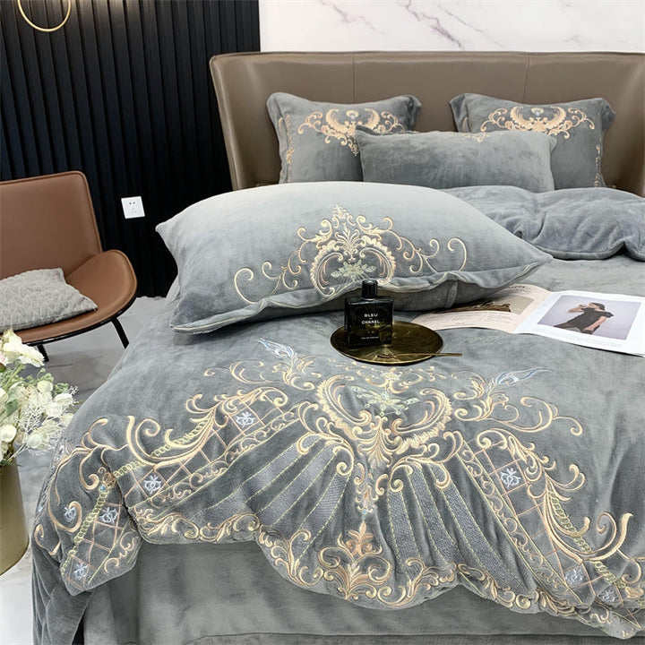 Luxury Velvet Fleece Duvet Cover Set in Soft Grey
