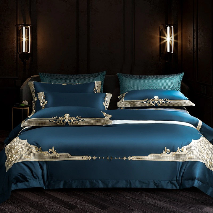 Royal Blue Embroidered Duvet Cover Set (1000TC Egyptian Cotton)