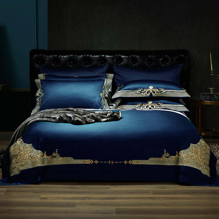 Royal Blue Embroidered Duvet Cover Set (1000TC Egyptian Cotton)