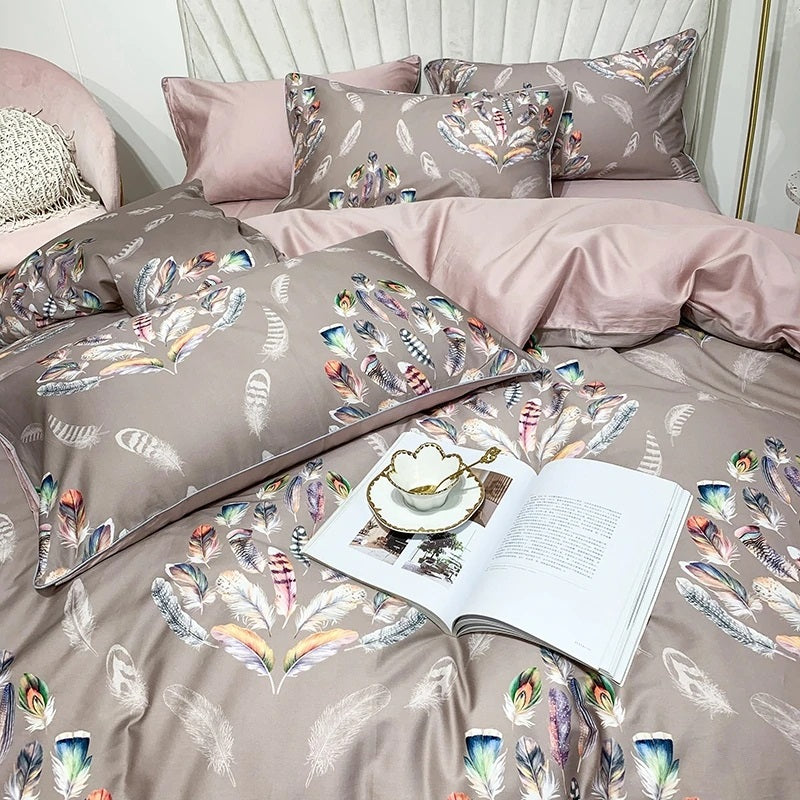 Luxury Egyptian Cotton Duvet Cover Set with Botanical Print (600TC)