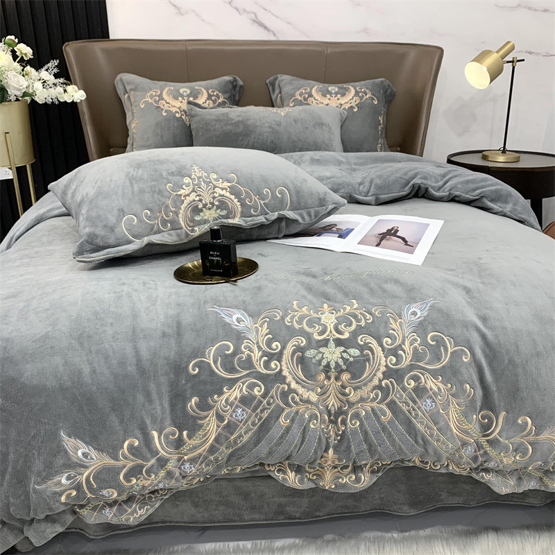Luxury Velvet Fleece Duvet Cover Set in Soft Grey