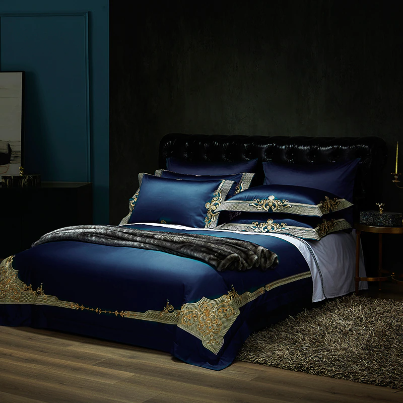 Royal Blue Embroidered Duvet Cover Set (1000TC Egyptian Cotton)