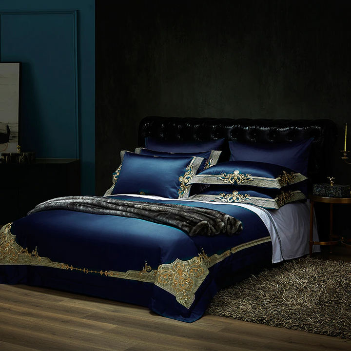 Royal Blue Embroidered Duvet Cover Set (1000TC Egyptian Cotton)