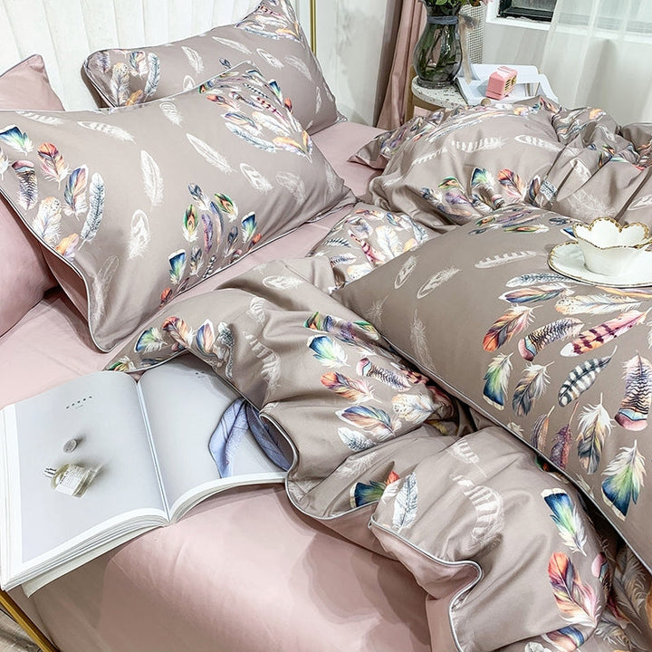 Luxury Egyptian Cotton Duvet Cover Set with Botanical Print (600TC)