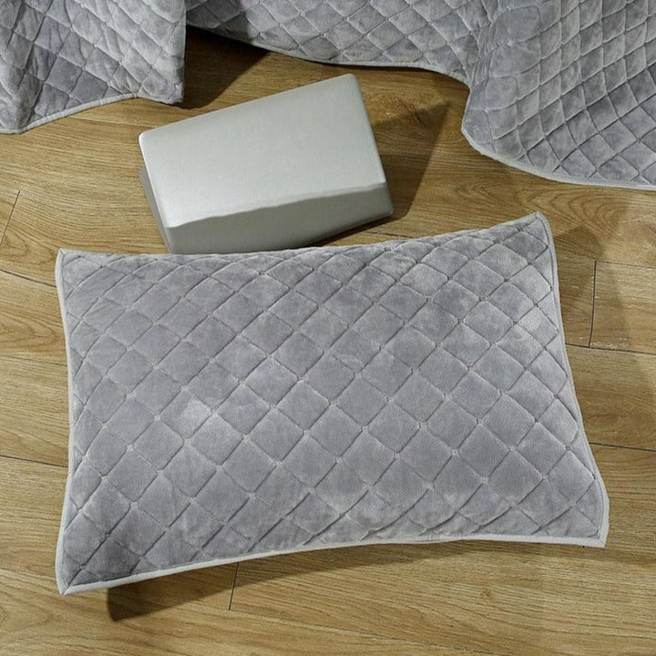 Luxury Quilted Plush Bedspread Set in Soft Grey