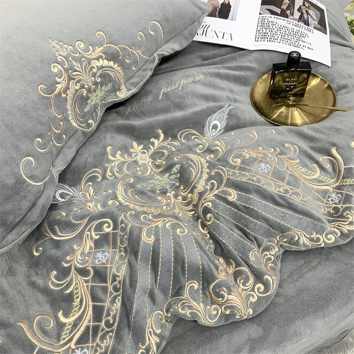Luxury Velvet Fleece Duvet Cover Set in Soft Grey
