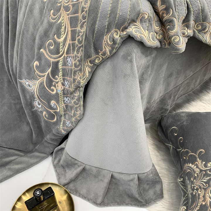 Luxury Velvet Fleece Duvet Cover Set in Soft Grey