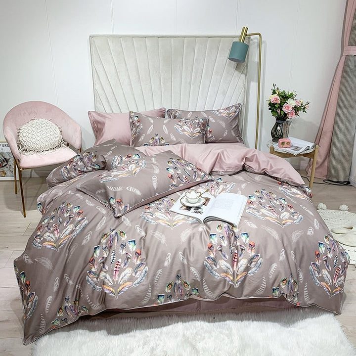 Luxury Egyptian Cotton Duvet Cover Set with Botanical Print (600TC)