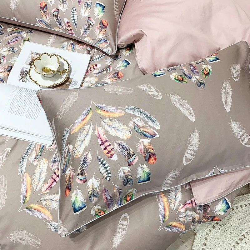 Luxury Egyptian Cotton Duvet Cover Set with Botanical Print (600TC)