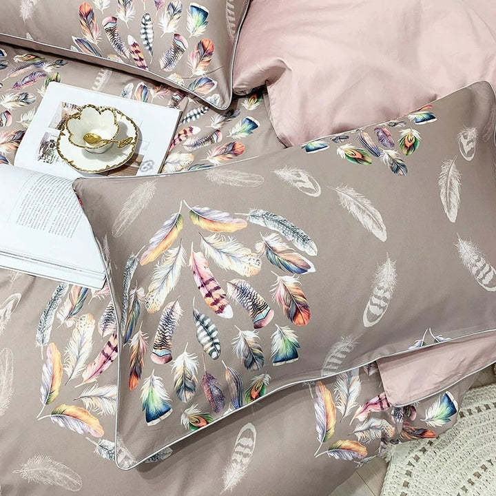 Luxury Egyptian Cotton Duvet Cover Set with Botanical Print (600TC)