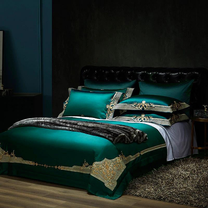 Emerald Embroidered Duvet Cover Set (1000TC Egyptian Cotton)