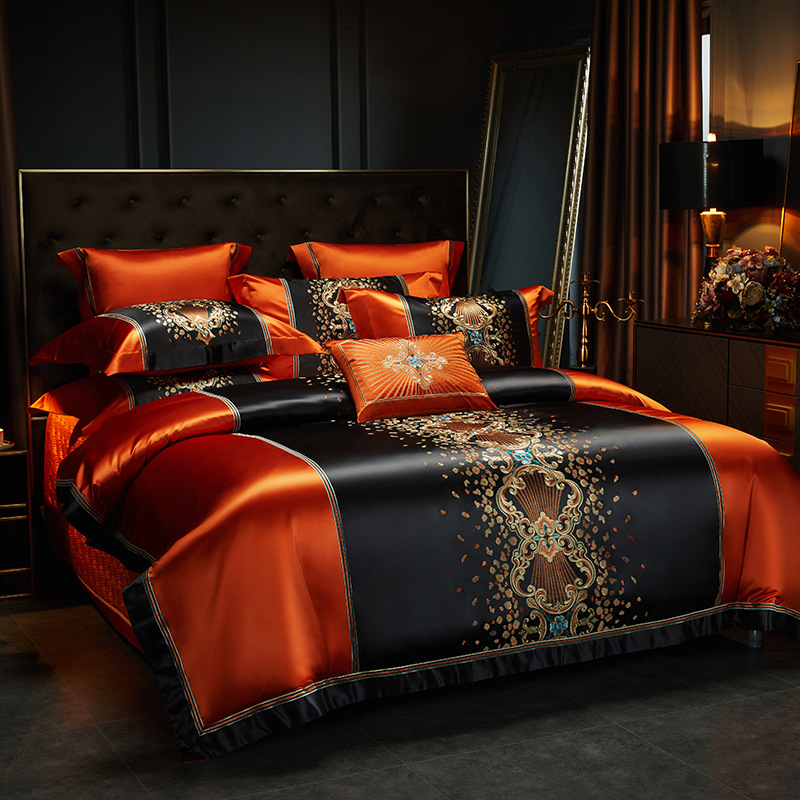 Luxury Black &amp; Amber Jacquard Duvet Cover Set (1000TC Egyptian Cotton)