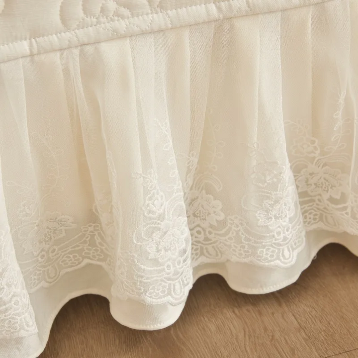 Luxury Ivory Cotton &amp; Lace Bedspread Set – Romantic Quilted Coverlet (3-Piece)
