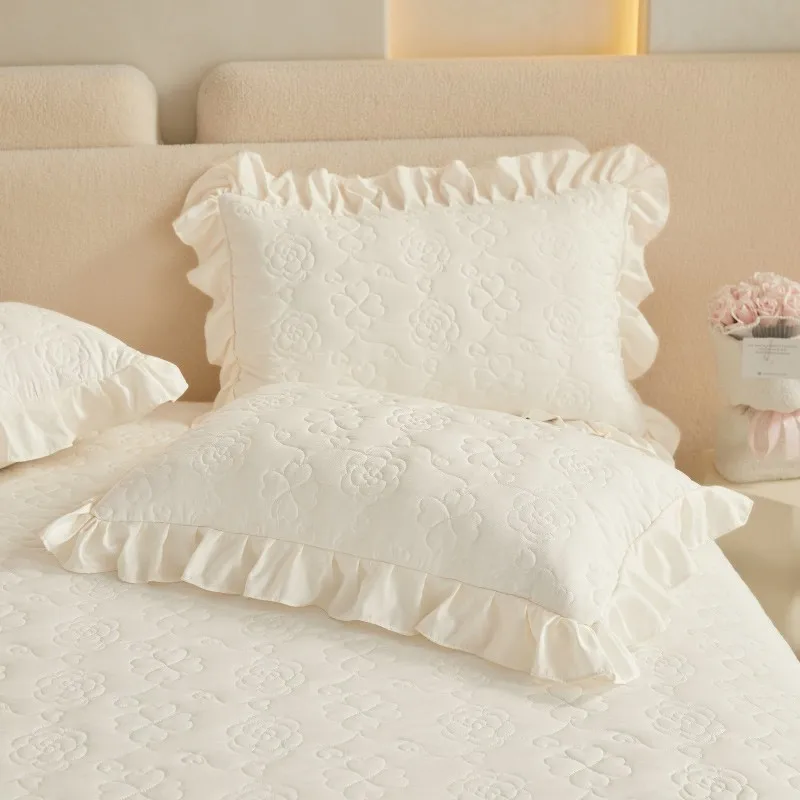 Luxury Ivory Cotton &amp; Lace Bedspread Set – Romantic Quilted Coverlet (3-Piece)