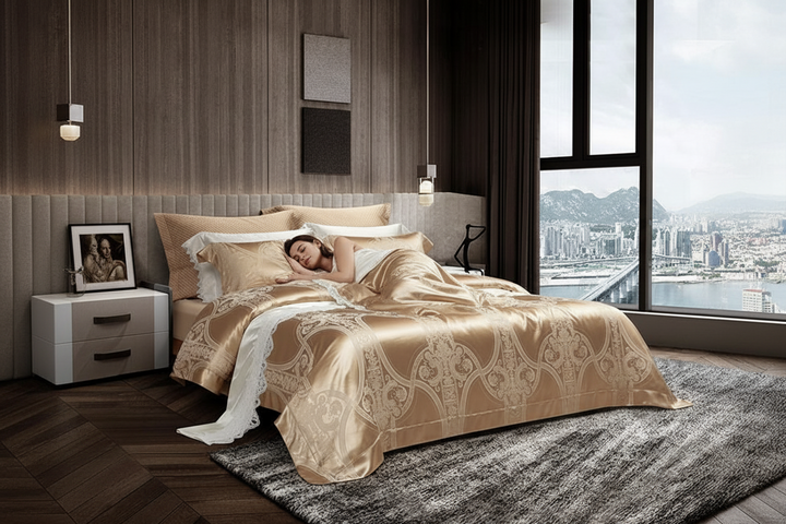 Luxury Mulberry Silk Duvet Cover Set in Champagne Gold (22 Momme)
