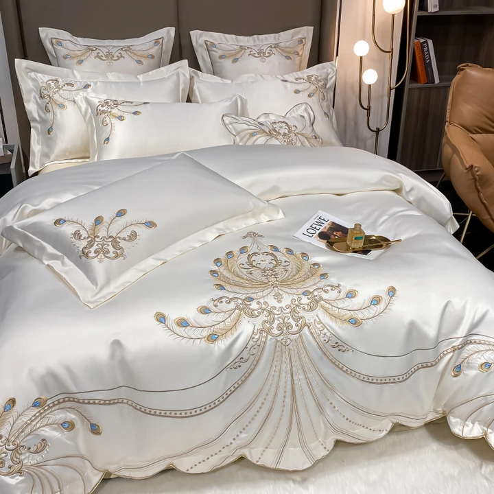 Royal Embroidered Egyptian Cotton Satin Duvet Cover Set