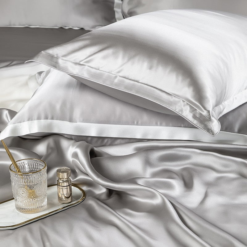 Luxury Mulberry Silk Duvet Cover Set in Champagne Ivory (25 Momme)