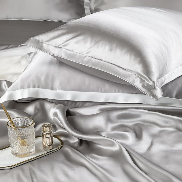 Luxury Mulberry Silk Duvet Cover Set in Champagne Ivory (25 Momme)