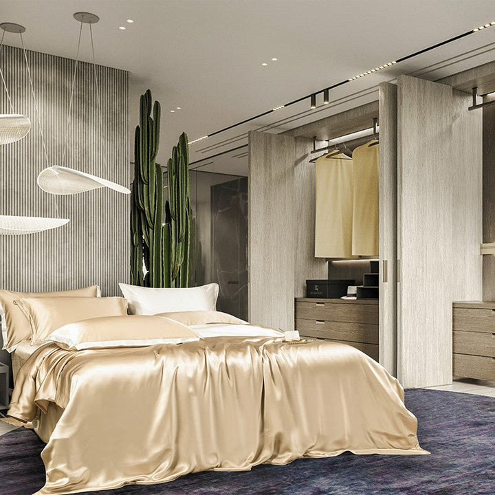 Luxury Mulberry Silk Duvet Cover Set in Champagne Ivory (25 Momme)