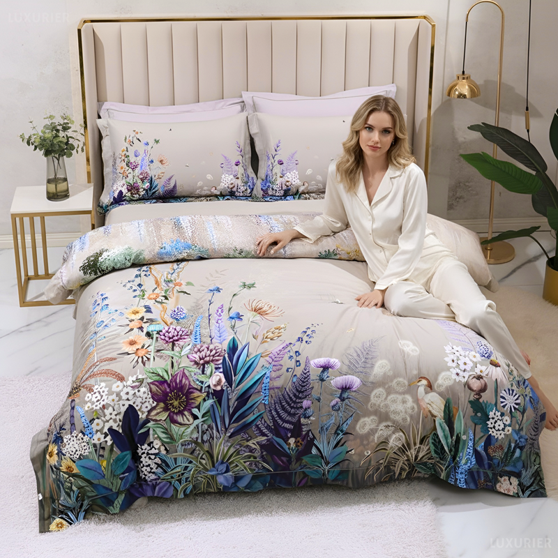 Luxury Botanical Egyptian Cotton Duvet Cover Set (600TC)