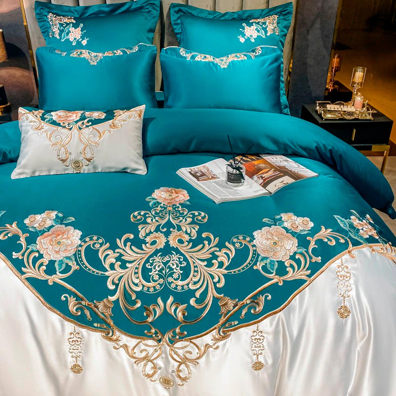 Royal Embroidered Cotton Satin Duvet Cover Set
