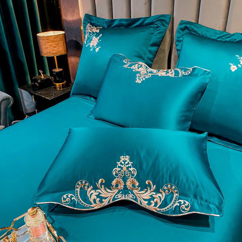 Royal Embroidered Cotton Satin Duvet Cover Set