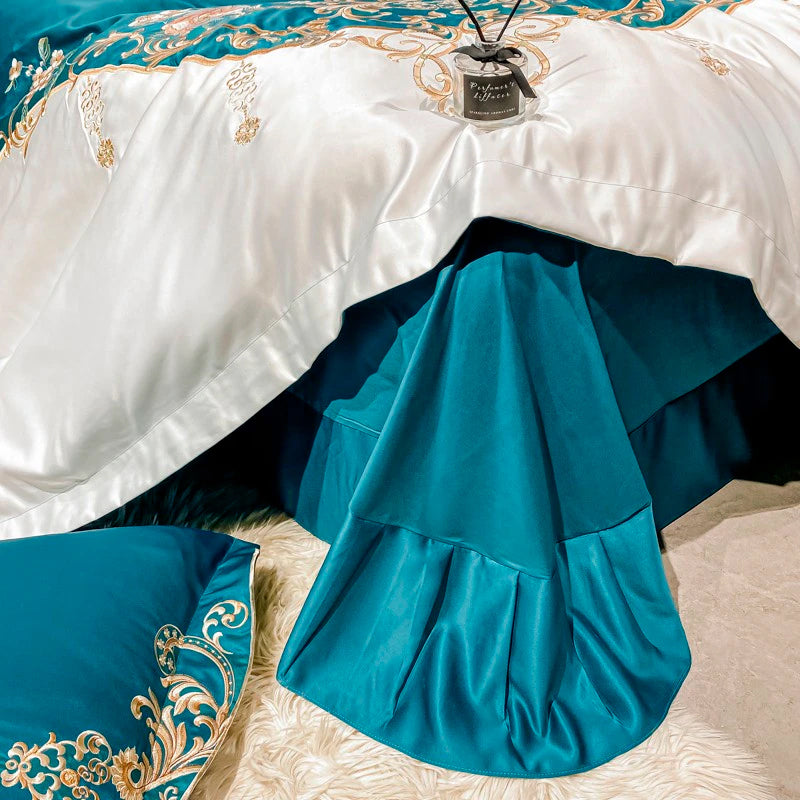 Royal Embroidered Cotton Satin Duvet Cover Set
